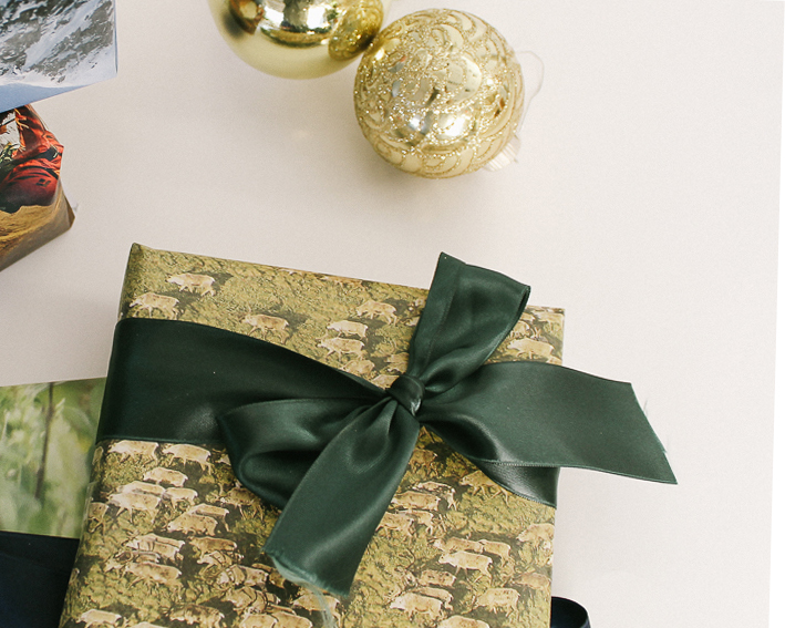 gifts wrapped in reusable paper wrapping