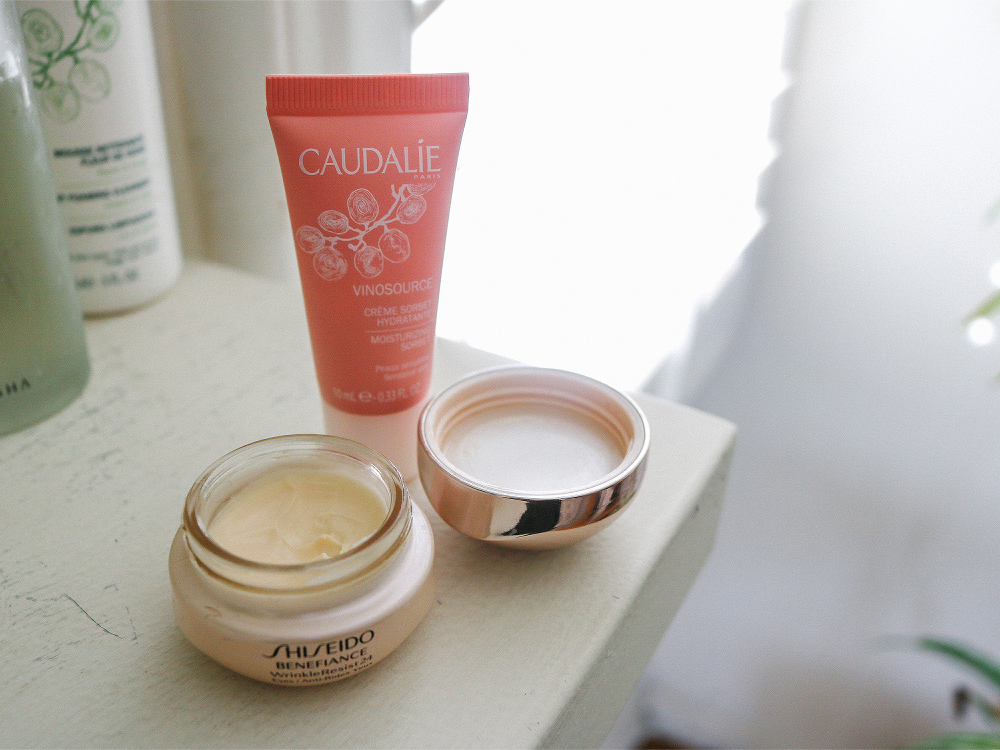 Caudalie Moisturizing Sorbet and Shiseido Benefiance Eye Cream