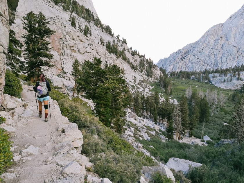Cindy hiking with her repurposed backpack