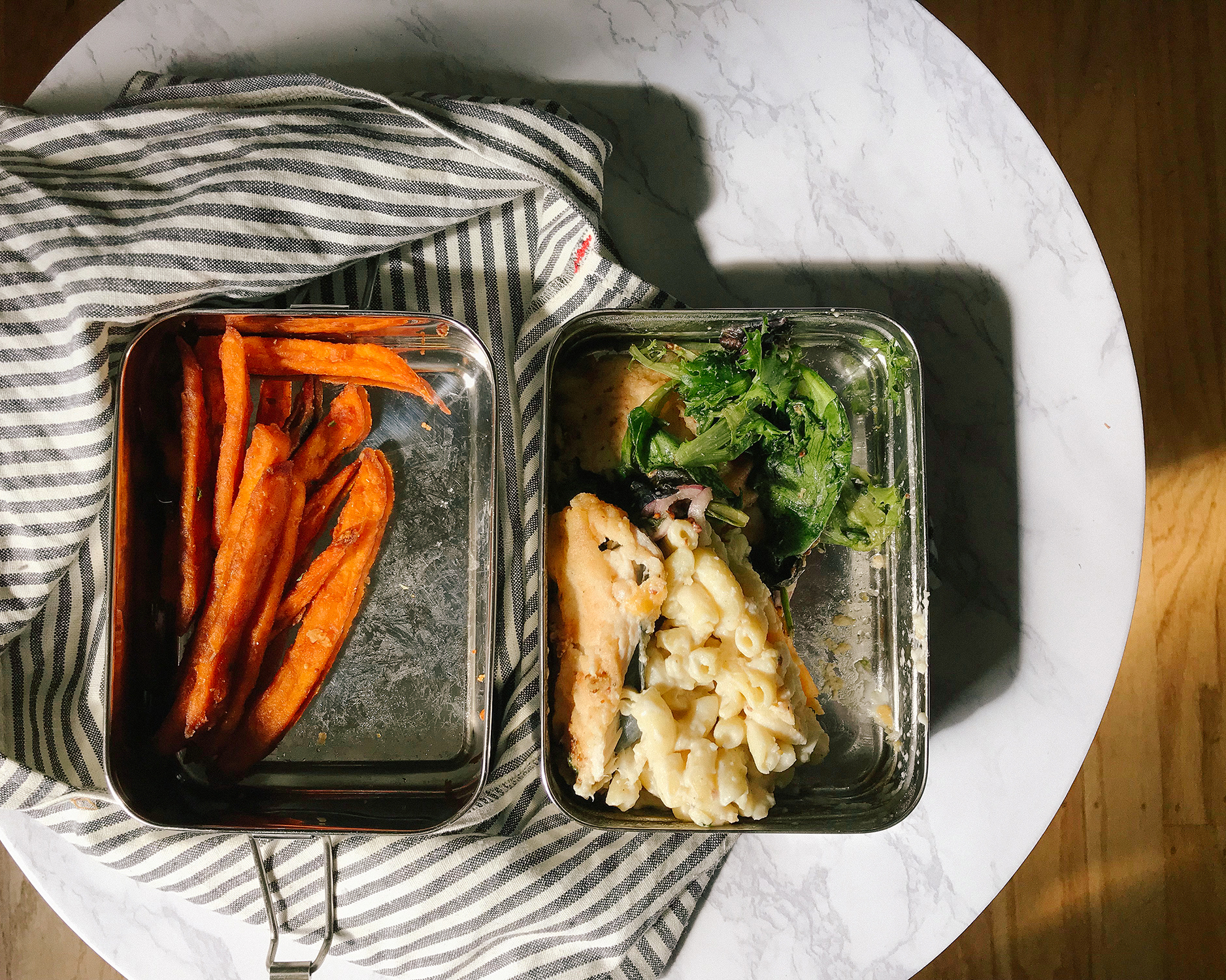 three-in-one stainless steel container with leftovers