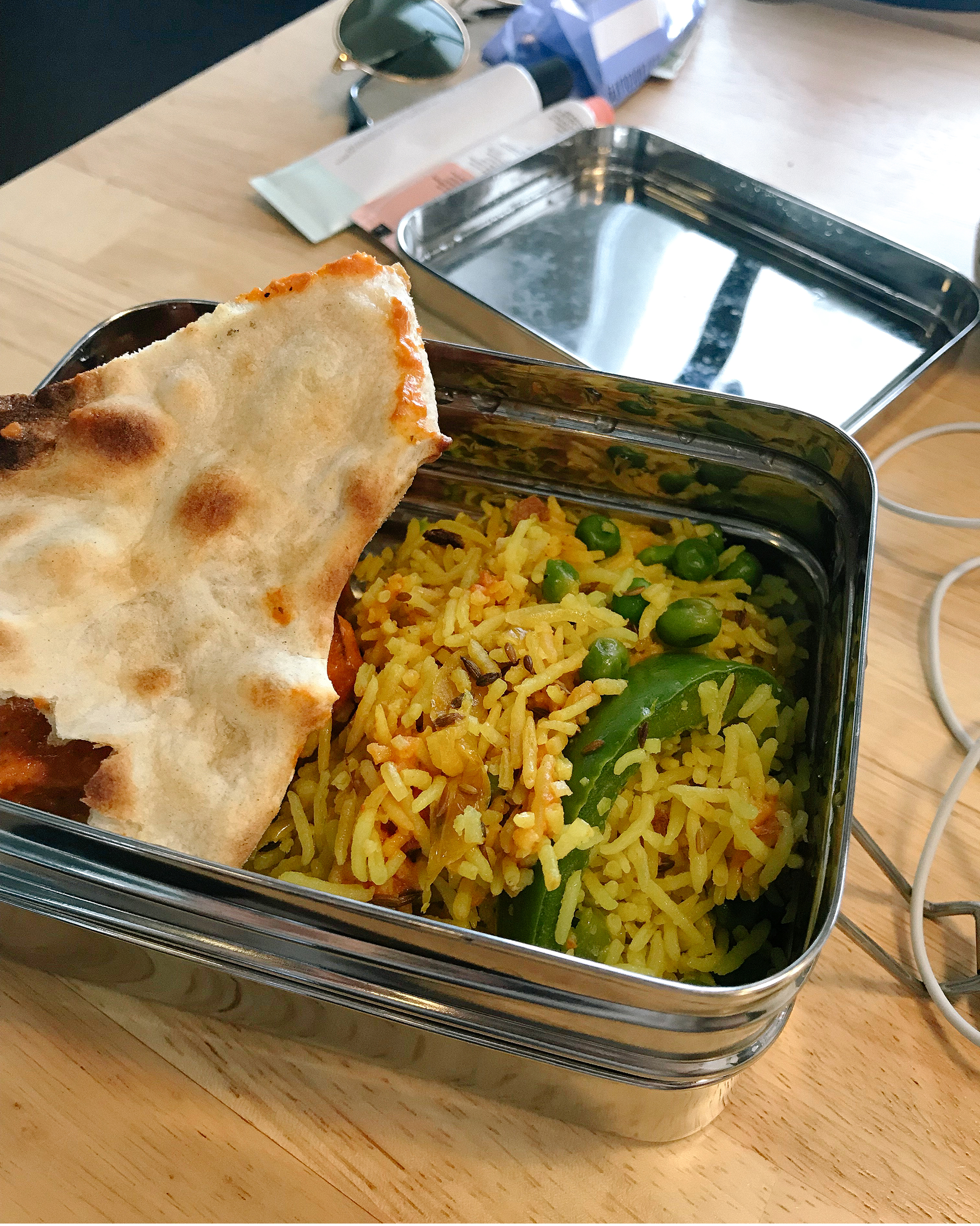 Leftovers in a stainless steel container